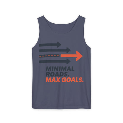 Mens Garment-Dyed Tank Top, Minimal Roads Max Goals Motivational Mens Tank Top