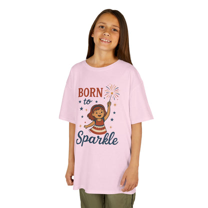 4th of July Shirt for Girls,  Born to Sparkle Tee For Kids, Patriotic Fireworks Youth T-Shirt, Independence Day Outfit for Tween Girls