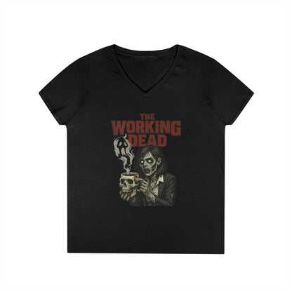 Ladies' V-Neck T-Shirt, The Working Dead Women's Zombie Funny Office T-Shirt, Meeting Humor Tee, Halloween Work Tee
