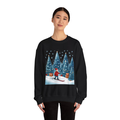 Womens Christmas Skiing Sweatshirt, Cozy Winter Holiday Pullover, Women's Heavy Blend™ Crewneck Sweatshirt