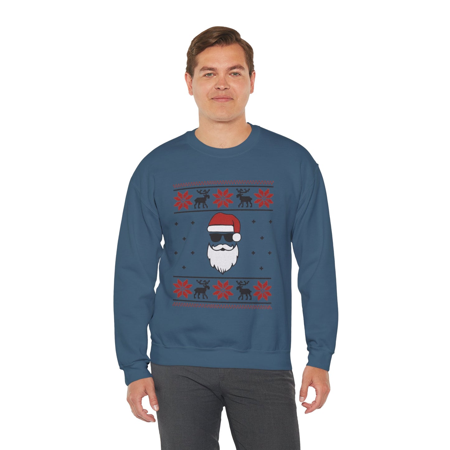 Cool Santa Men's Sweatshirt, Funny Knit Look Pullover, Retro Christmas Sweater Style