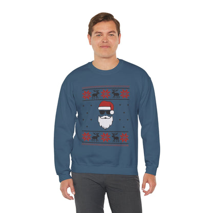 Cool Santa Men's Sweatshirt, Funny Knit Look Pullover, Retro Christmas Sweater Style