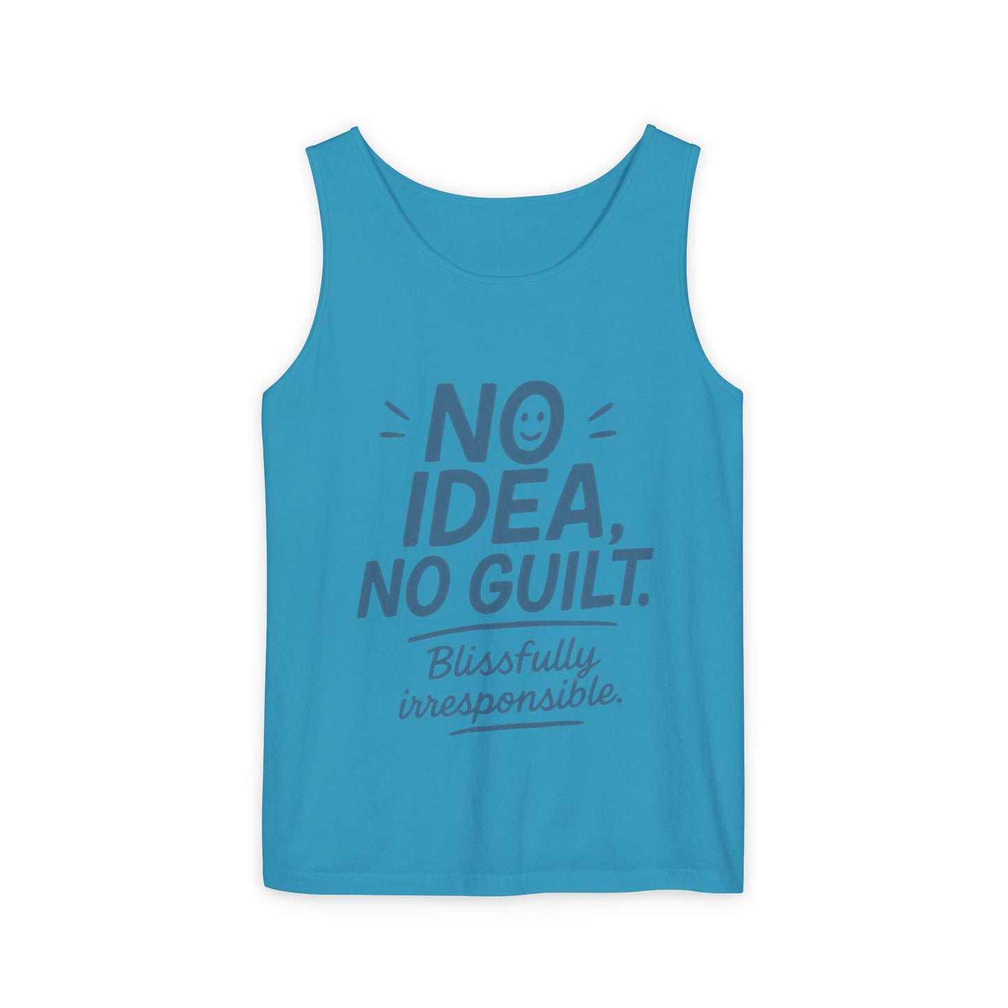 Womens No Guilt Tank Top, No Idea Funny Quote, Blissfully Irresponsible Workout Tee, Casual Sleeveless Top, Summer Activewear, Relaxed Style