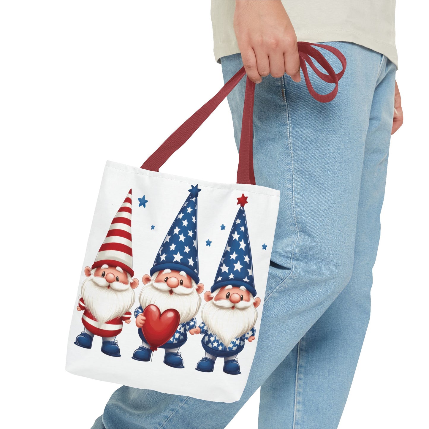 Patriotic Gnome Tote Bag, Stars and Stripes Reusable Grocery Bag, Cute Gnome Summer Bag, Holiday Gift Tote, Eco-Friendly Shopping Bag