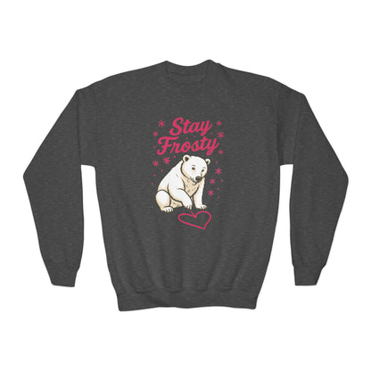 Youth Crewneck Sweatshirt, Kids Stay Frosty Polar Bear Sweatshirt, Cute Winter Animal Pullover for Children