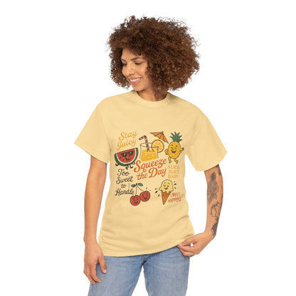 Cute Fruit Pun T-Shirt for Women, Summer Graphic Tee, Kawaii Watermelon Pineapple Ice Cream Design, Squeeze the Day Shirt, Stay Juicy Top