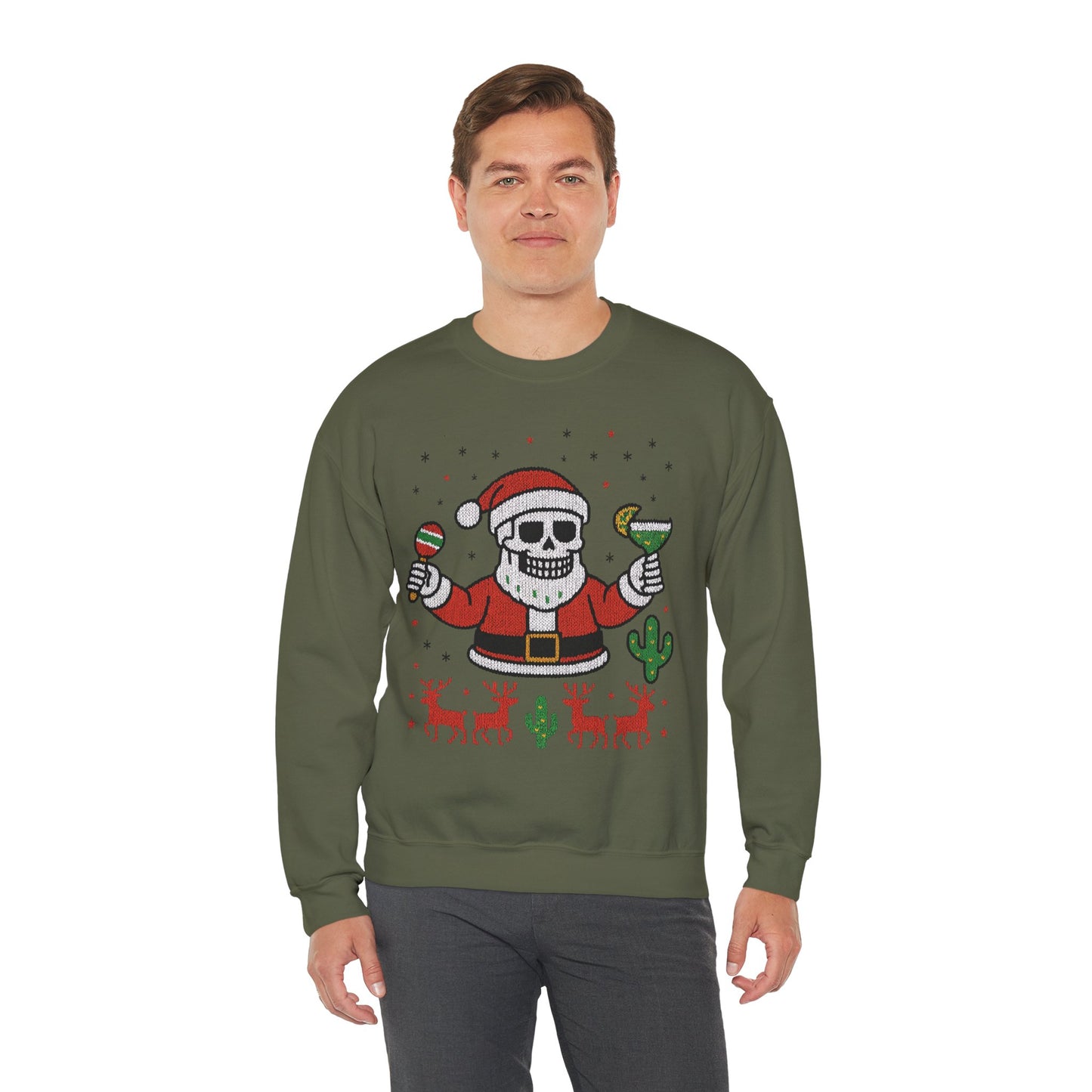 Skeleton Santa Ugly Christmas Sweatshirt for Men, Funny Margarita Holiday Jumper