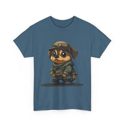 Funny Dog Soldier Tee, Cute Military Dog Cartoon Unisex Heavy Cotton Tee , Pet Lover Gift, Gift for Dog Owners, Gift for Army Fans