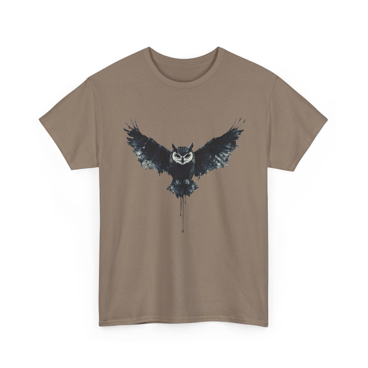 Cool Owl Graphic Unisex Heavy Cotton Tee, Flying Owl Ink Art T-Shirt, Nature Lover Gift, Animal Print Tee, Gothic Bird Graphic Tee