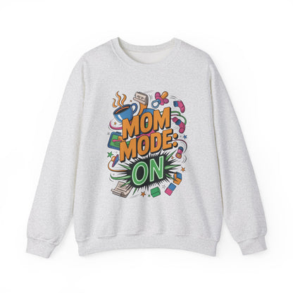 Mom Mode On Crewneck Sweatshirt, Gift for Mom, Mother's Day Humor T-Shirt, Cute Mama Life Graphic Tee, Mother's Day Gift