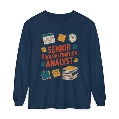 Senior Procrastination Analyst Long Sleeve Tee, Funny Work Shirt,Gift for Analysts, Office Humor, Meme Long Sleeve, Motivation Humor Apparel