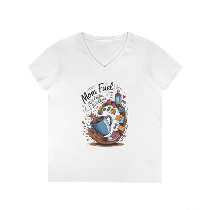 Mom Fuel V-Neck T-Shirt, Funny Coffee Lover V-Neck T-Shirt, Gift for Moms, Mother's Day, Casual Wear, Pajama Top