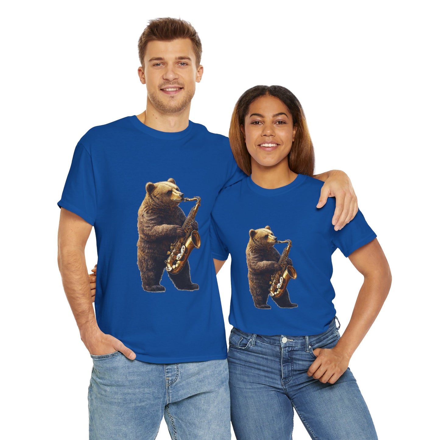 Saxophone Bear Unisex Heavy Cotton Tee, Music Lover Shirt, Gift for Musicians, Cute Animal Tee, Fun Jazz T-Shirt