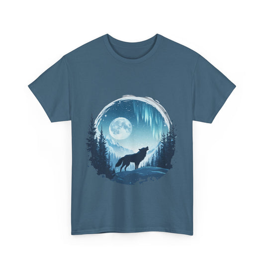 Howling Wolf Under Moonlight Men's T-Shirt, Full Moon Forest Scene Tee, Nature Lover Gift, Outdoor Adventure Clothing