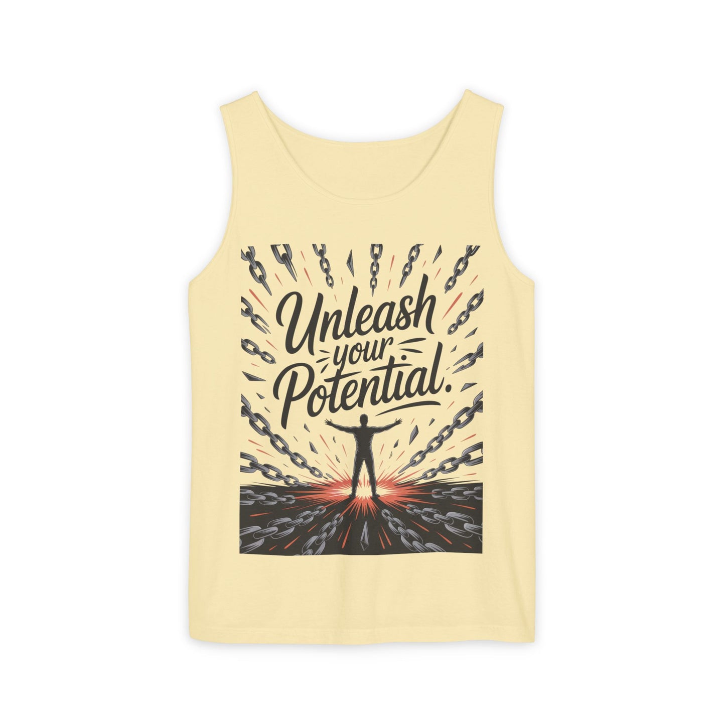 Men's Motivational Tank Top, "Unleash Your Potential" Graphic, Inspirational Gym Wear, Fitness Apparel, Summer Top, Gift for Him