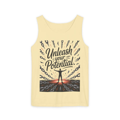 Men's Motivational Tank Top, "Unleash Your Potential" Graphic, Inspirational Gym Wear, Fitness Apparel, Summer Top, Gift for Him