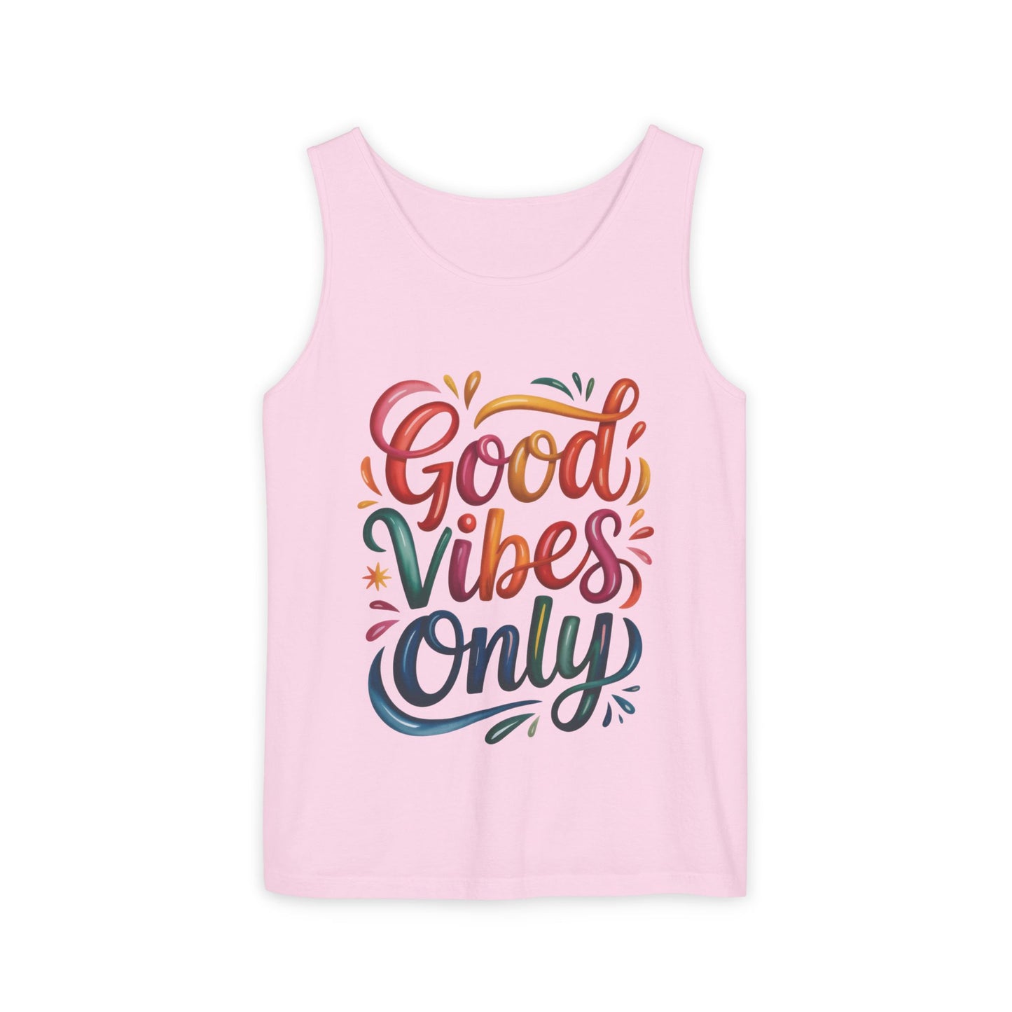 Good Vibes Only Unisex Garment-Dyed Tank Top, Summer Casual Wear, Festival Outfit, Beach Day Tee, Gift for Friends, Positive Vibes Apparel