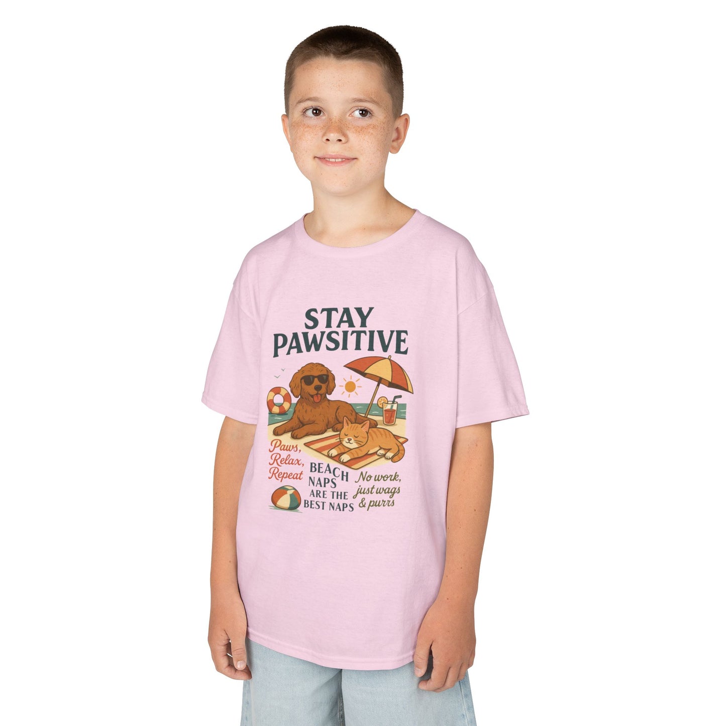 Kids Beach Vibes Tee - Stay Pawsitive, Summer Fun Shirt, Dog Lover Gift, Vacation Outfit, Beach Day Apparel