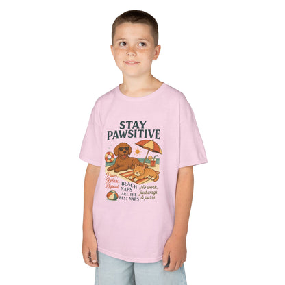 Kids Beach Vibes Tee - Stay Pawsitive, Summer Fun Shirt, Dog Lover Gift, Vacation Outfit, Beach Day Apparel