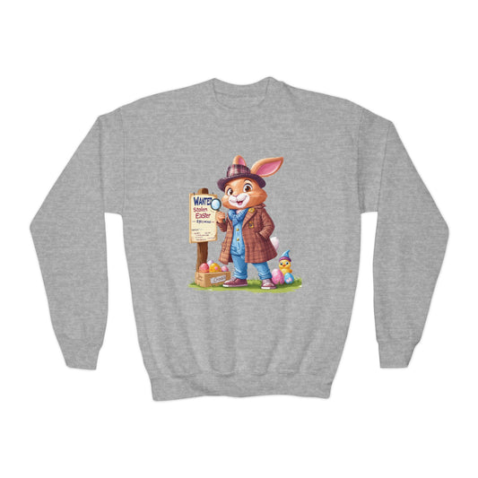 Easter Bunny Detective Kids Sweatshirt - Fun Egg Hunt Design, Cute Spring Holiday Outfit, Youth Crewneck for Boys & Girls, Easter Gift