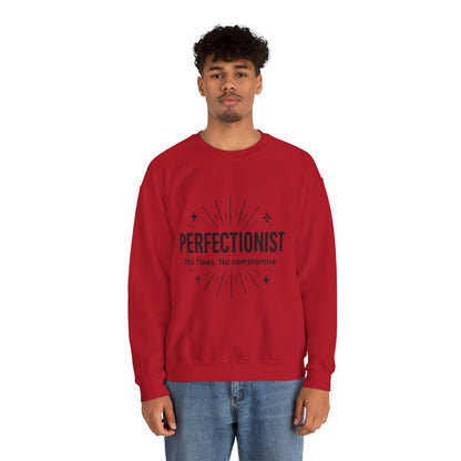 Men's Perfectionist Sweatshirt, Bold No Flaws No Compromise Design, Clean Look Funny Gift for Him, Minimal Black Graphic Pullover