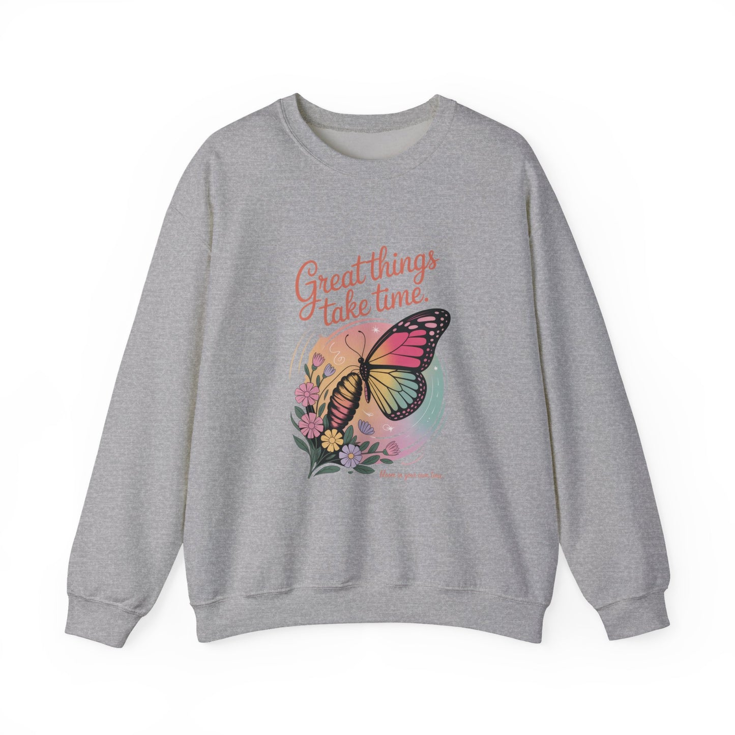 Inspirational Butterfly Sweatshirt - Great Things Take Time, Cozy Unisex Crewneck, Perfect Gift for Nature Lovers, Relaxed Style, [...]