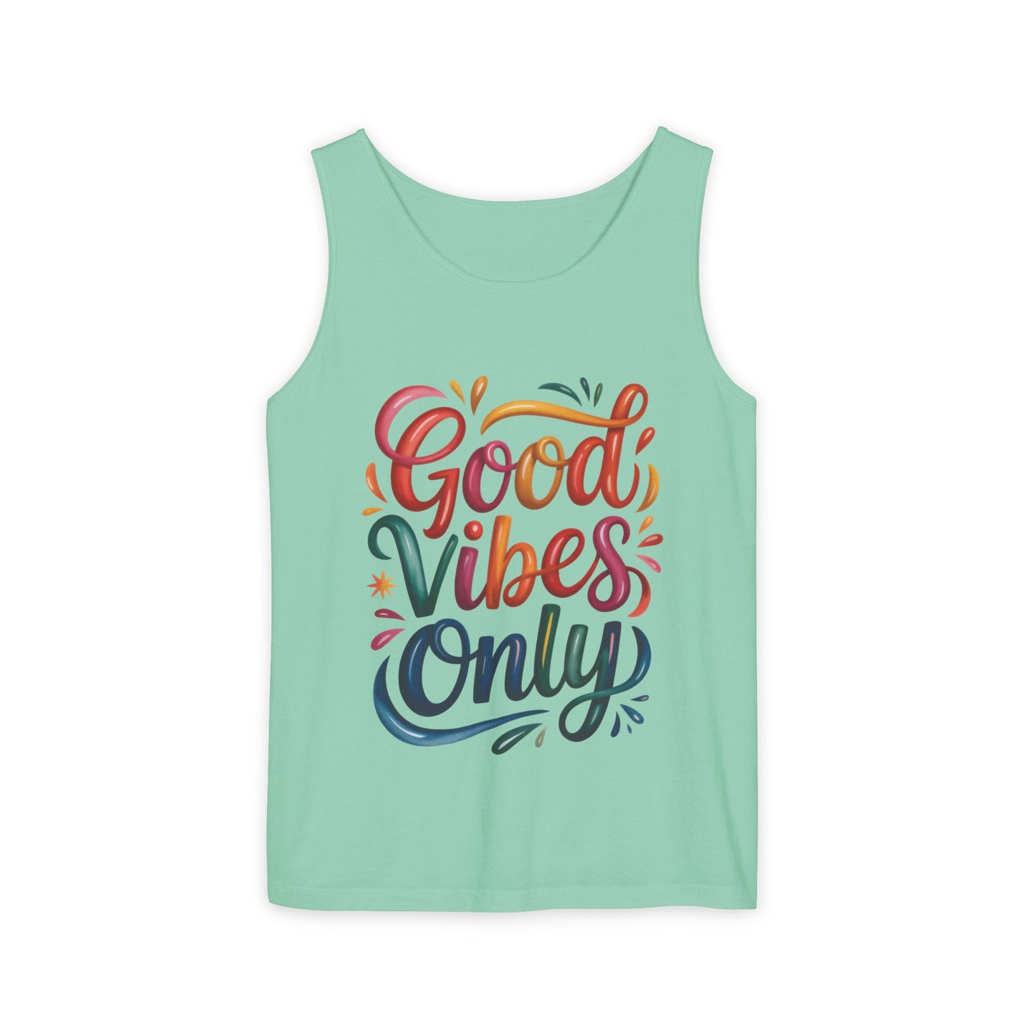 Good Vibes Only Unisex Garment-Dyed Tank Top, Summer Casual Wear, Festival Outfit, Beach Day Tee, Gift for Friends, Positive Vibes Apparel