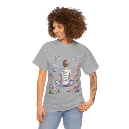 Find Your Inner Peace Womens Heavy Cotton Tee, Motivational Shirt, Meditation Apparel, Relaxation Gift, Casual Wear, Mindfulness Tee