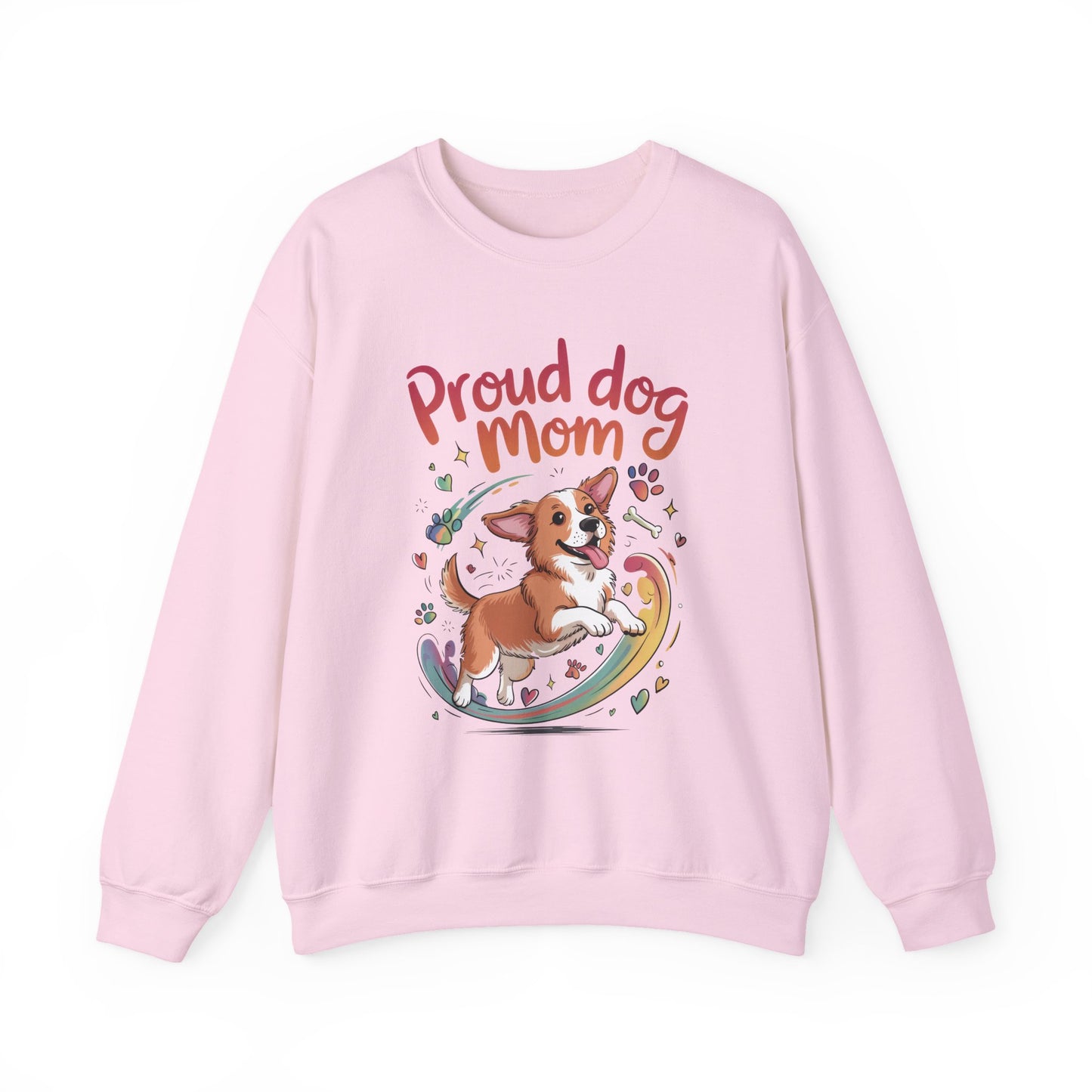 Proud Dog Mom Crewneck Sweatshirt, Pet Lover Gift, Dog Mom Apparel, Animal Lover Clothing, Gift for Dog Moms, Puppy Paw Rainbow Print