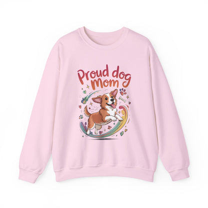 Proud Dog Mom Crewneck Sweatshirt, Pet Lover Gift, Dog Mom Apparel, Animal Lover Clothing, Gift for Dog Moms, Puppy Paw Rainbow Print