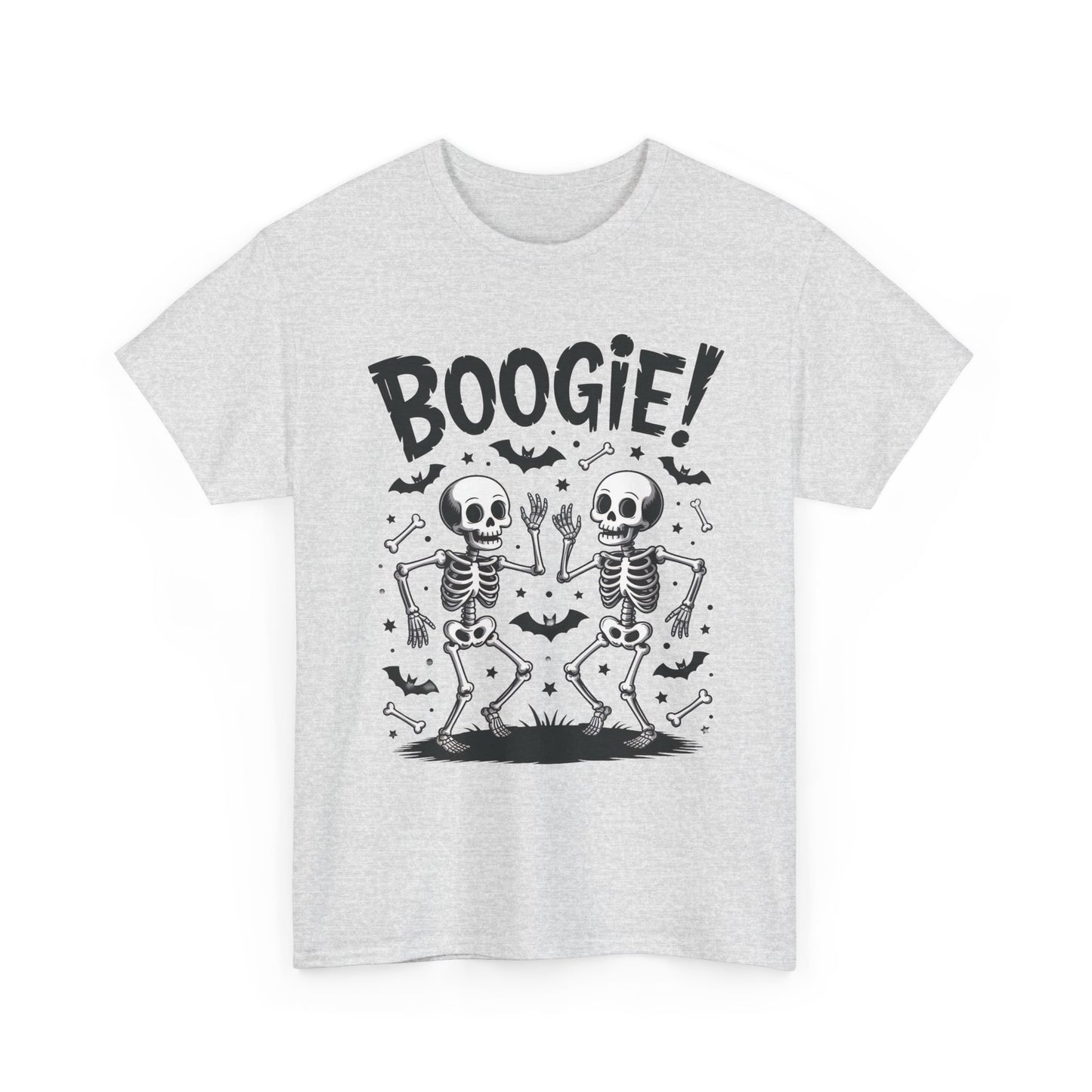Halloween Dancing Skeletons Women's T-Shirt, BOOGIE! Funny Spooky Graphic Tee for Women, Women's Heavy Cotton Tee