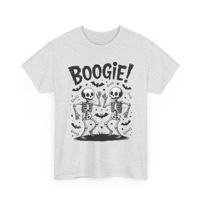 Halloween Dancing Skeletons Women's T-Shirt, BOOGIE! Funny Spooky Graphic Tee for Women, Women's Heavy Cotton Tee