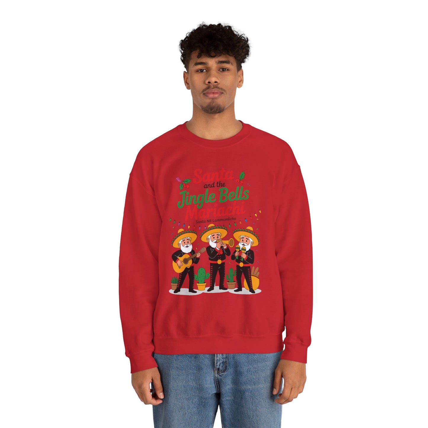 Santa and the Jingle Bells Mariachi Sweatshirt, Funny Mexican Christmas Jumper, Latin Holiday Fiesta Pullover