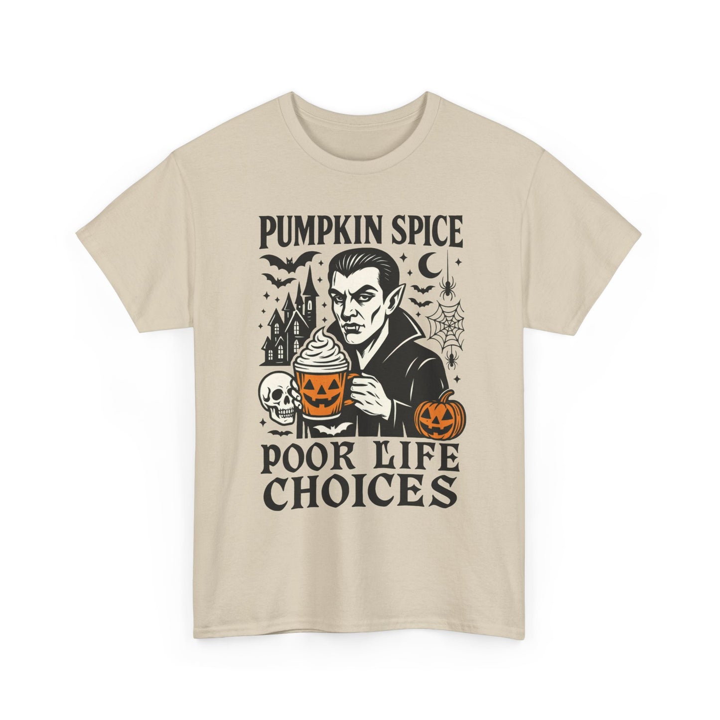 Pumpkin Spice Poor Life Choices Men's T-Shirt, Funny Vampire Coffee Halloween Graphic Tee