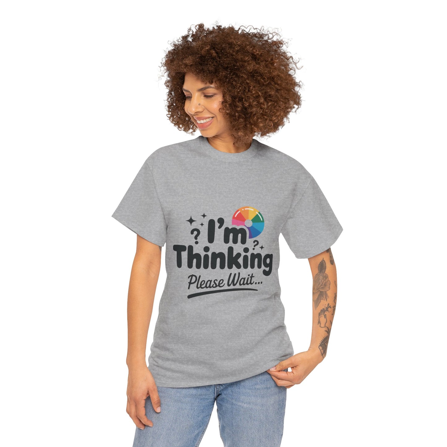 Funny - Im Thinking Please Wait - T-Shirt for Women, Cute Geeky Gift for Introverts, Programmers, Designers, Fun Humor Shirt