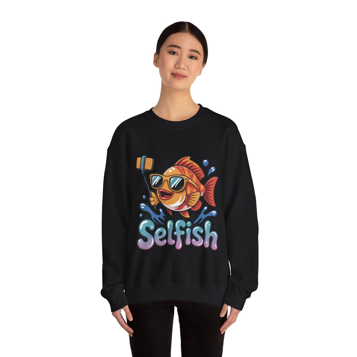 Selfish Womens Sweatshirt, Funny Selfie Pullover, Cute Ocean Pun Sweater, Playful Sea Life Gift, Fun Gift for Fish Lovers, Fishing Apparel