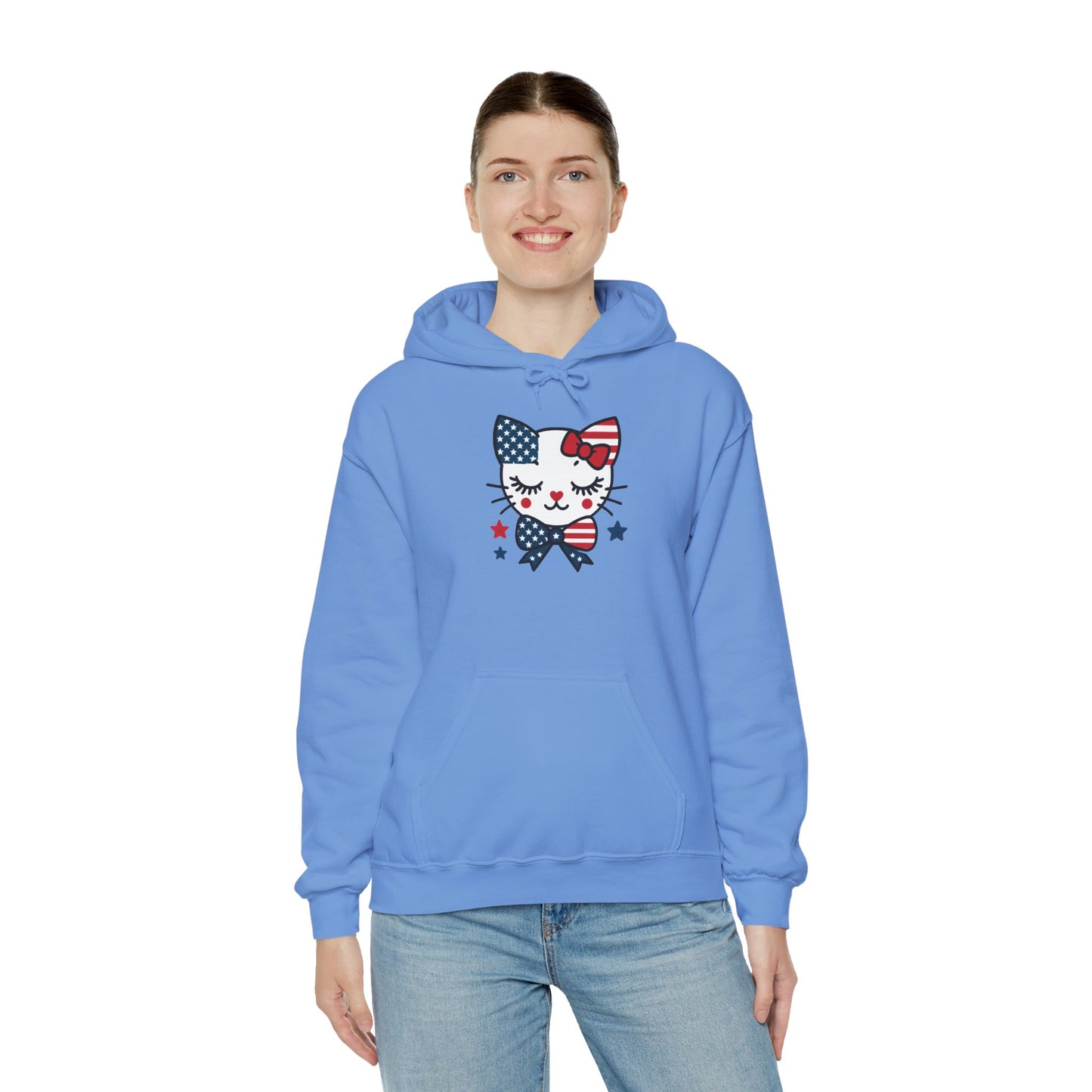 Cute Cat Patriot Women's Hoodie, Women's Heavy Blend Sweatshirt, Gift for Cat Lovers, 4th of July Apparel, Perfect for Independence Day
