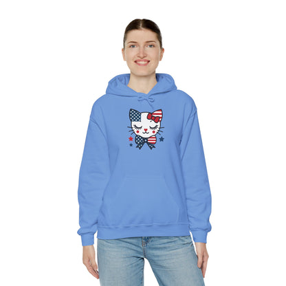 Cute Cat Patriot Women's Hoodie, Women's Heavy Blend Sweatshirt, Gift for Cat Lovers, 4th of July Apparel, Perfect for Independence Day