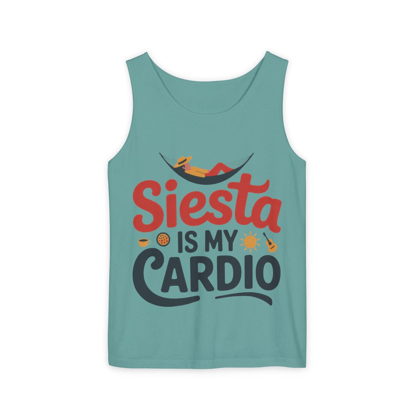 Mens Garment-Dyed Tank Top, Siesta Is My Cardio Funny Mens Tank Top Spain Humor