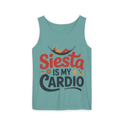Mens Garment-Dyed Tank Top, Siesta Is My Cardio Funny Mens Tank Top Spain Humor