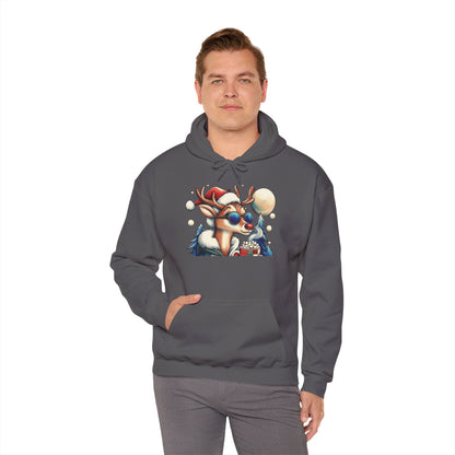 Cool Reindeer Christmas Hoodie, Funny Holiday Hot Cocoa Pullover for Men