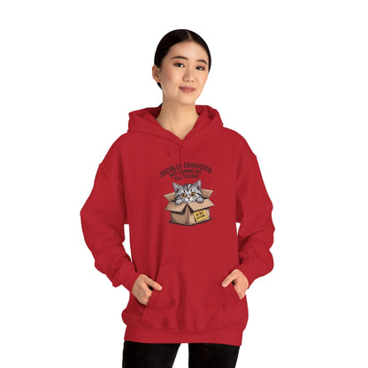 Socially Exhausted Cat Hoodie - Cozy Sweatshirt for Cat Lovers, Funny Gift, Casual Wear, Unique Animal Apparel, Perfect for Relaxing Days