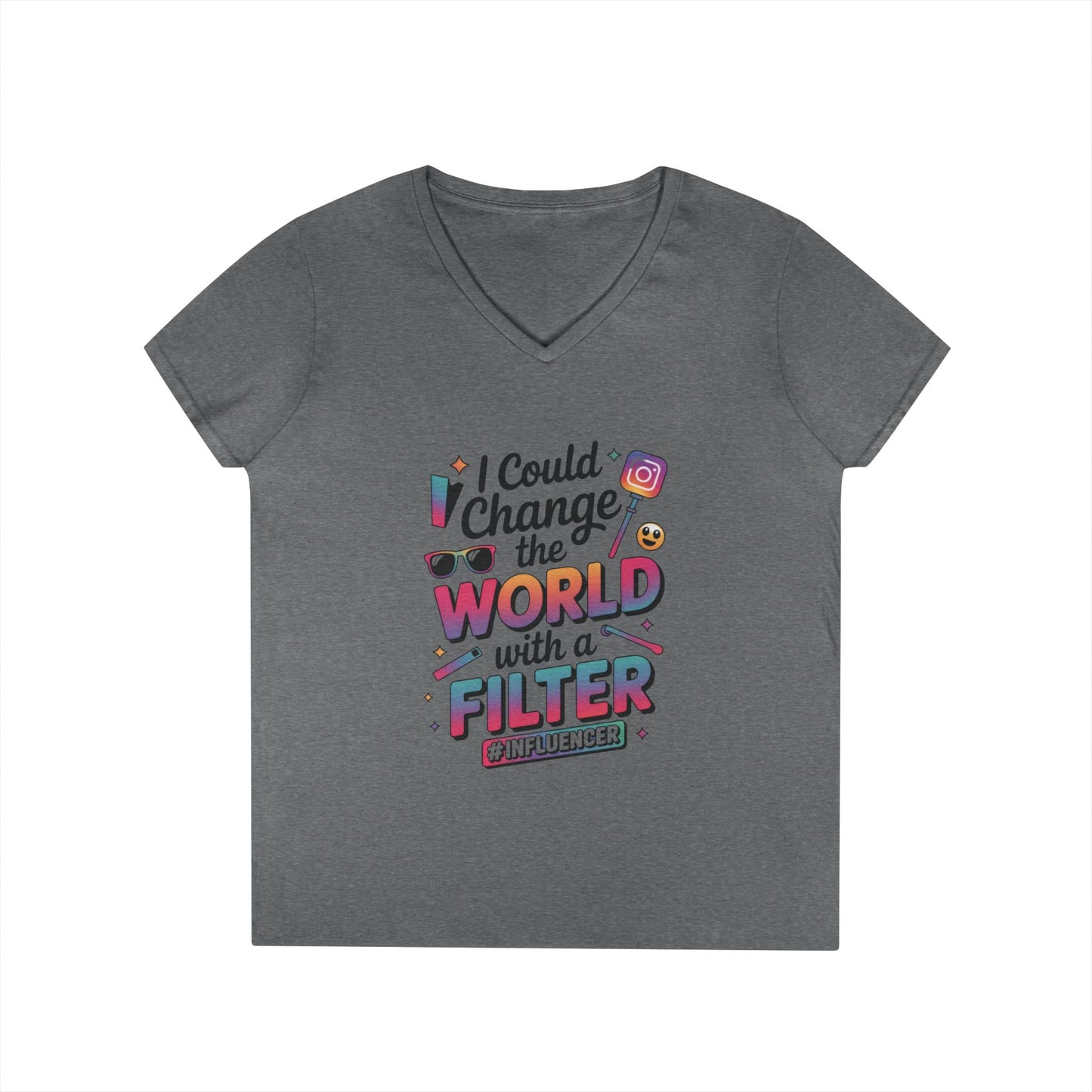 Ladies' V-Neck T-Shirt, Womens Influencer T-Shirt, Funny Social Media Graphic Tee, Cute Trendy Top