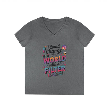 Ladies' V-Neck T-Shirt, Womens Influencer T-Shirt, Funny Social Media Graphic Tee, Cute Trendy Top