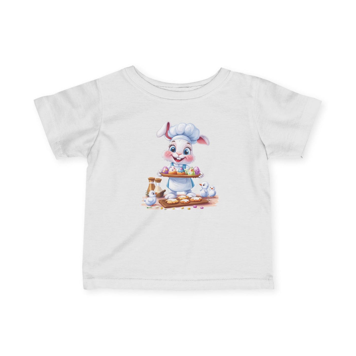 Infant Easter Bunny Chef Tee, Baby Baker T-Shirt with Colorful Eggs, Cute Spring Outfit for 6-24 Months, Funny Holiday Gift Baby Easter Gift