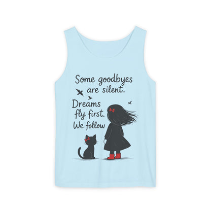 Minimalist Tank Top, Womens Tank, Girl & Cat Art Print, Emotional Lightweight Summer Shirt,  Inspirational Apparel, Cat Lover Gift