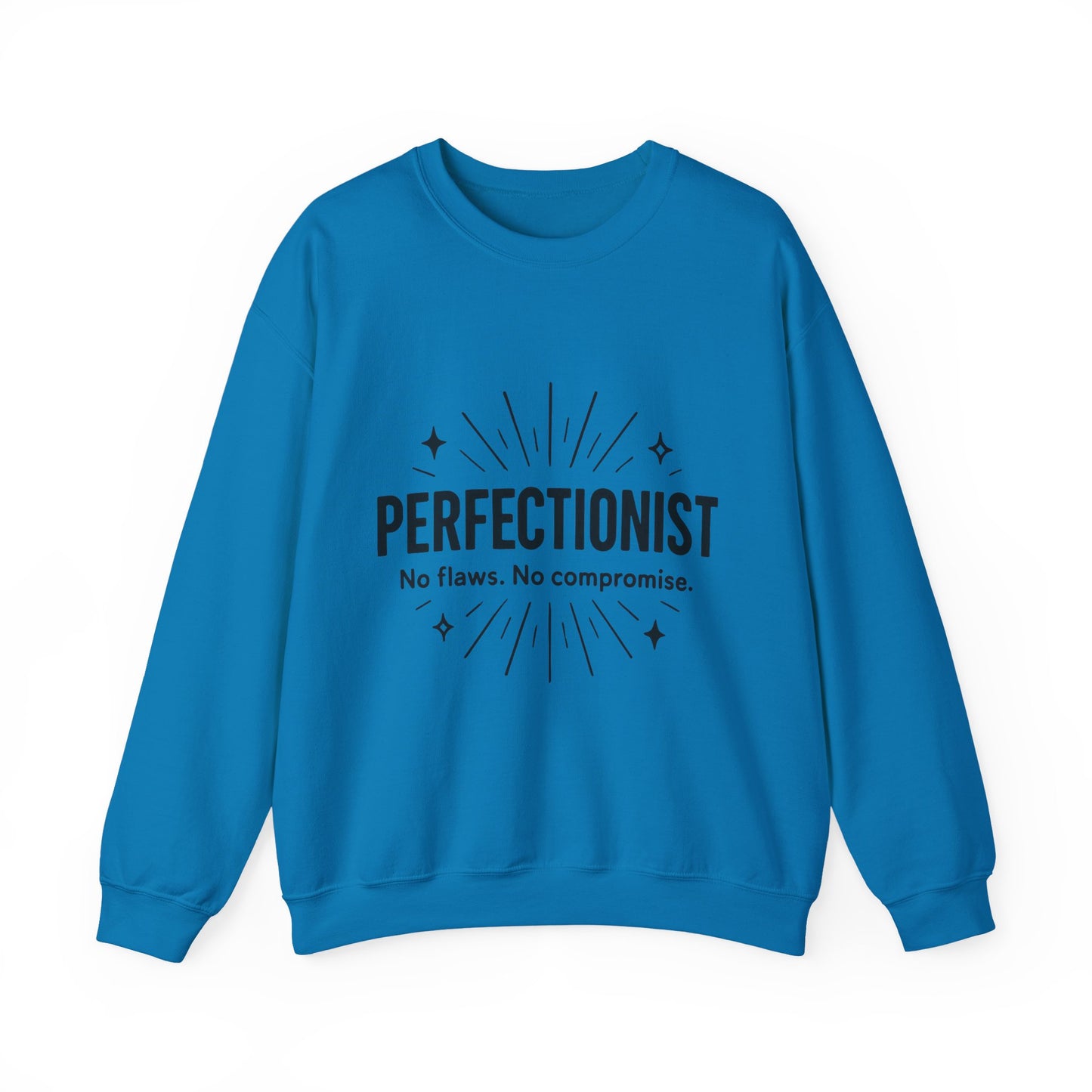 Men's Perfectionist Sweatshirt, Bold No Flaws No Compromise Design, Clean Look Funny Gift for Him, Minimal Black Graphic Pullover