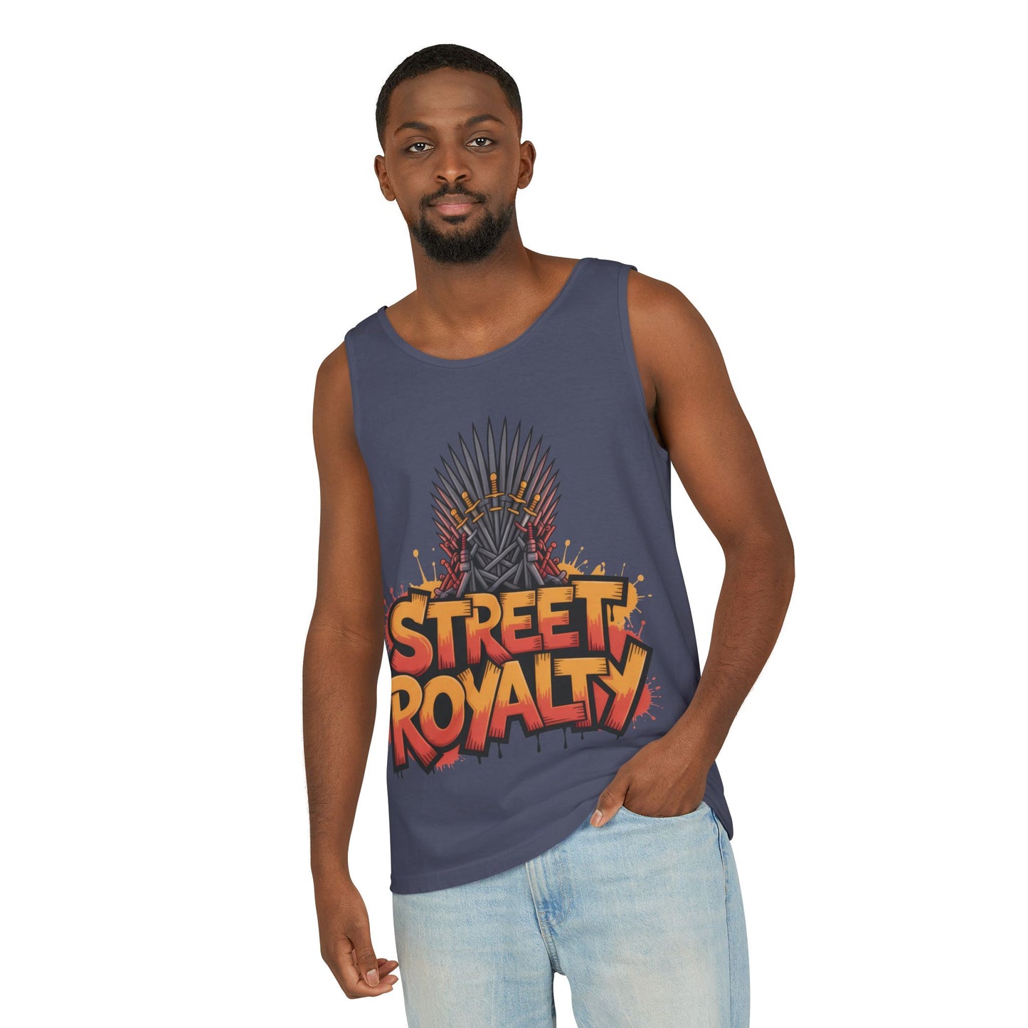 Street Royalty Men's Tank Top, Graffiti Crown Graphic Muscle Shirt, Urban Streetwear Sleeveless Skate Style