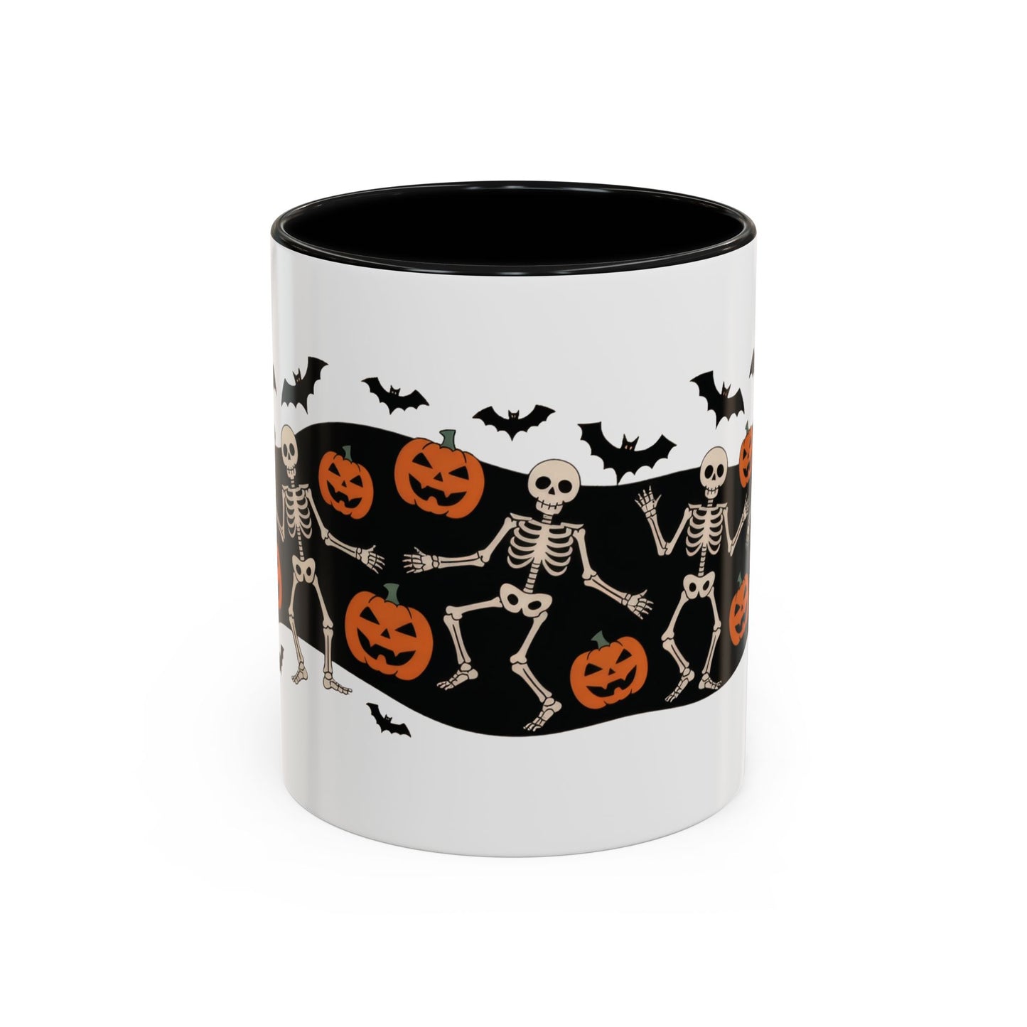 Dancing Skeletons Halloween Mug, Funny Spooky Pumpkin Coffee Cup, Cute Skeleton Dance Mug, Festive Fall Gift, Accent Coffee Mug (11, 15oz)
