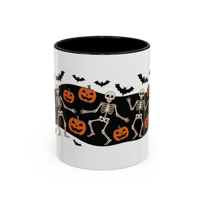 Dancing Skeletons Halloween Mug, Funny Spooky Pumpkin Coffee Cup, Cute Skeleton Dance Mug, Festive Fall Gift, Accent Coffee Mug (11, 15oz)